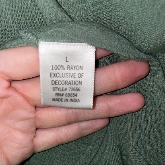 Blue Rain Cardigan L Gauzy Green Bell Sleeve Embroidered Open Front - Picture 5 of 10